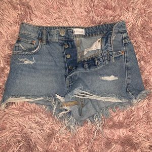 Zara Frayed Mid-Rise Denim Shorts